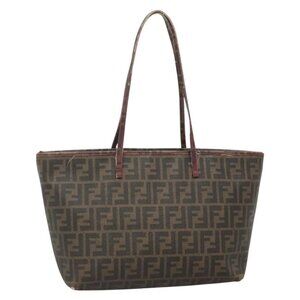 FENDI Zucca Canvas Tote Bag Brown Black gold